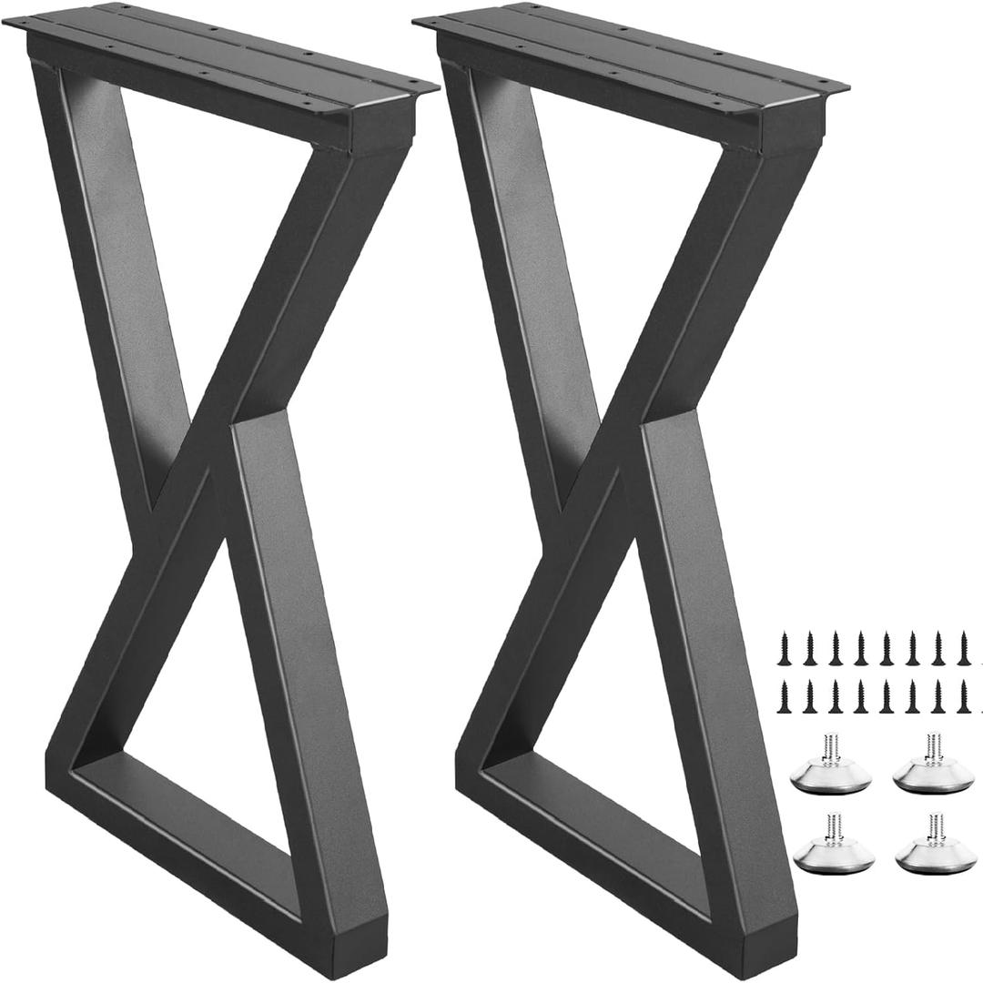 24 Inch Metal Table Desk Legs, Industrial Style Home DIY Project for Furniture,Nightstand,Coffee/End/Side Table Legs with Adjustable Floor Protector, Black (H24 x W14.2, 2Pcs)