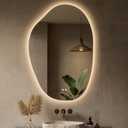 Keonjinn Irregular Bathroom Mirror with Lights, 24 x 36 Inch Asymmetrical LED Bathroom Mirror with Tempered Glass, UL-Listed LED Driver, Stepless Dimmable with 3 Colors, Defogging(Horizontal/Vertical)