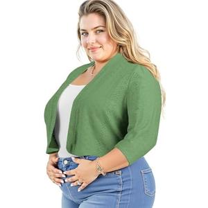 Lastshe Women's Plus Size Shrug Open Front 3/4 Sleeves Cropped Bolero Openwork Fabric Cardigan Size 5X