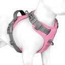 PHOEPET No Pull Dog Harness, Unique Colors Reflective Adjustable Dog Vest, with Soft Training Handle Metal Clips for Small Medium Large Dogs (Baby Pink Base & Grey Straps,M)