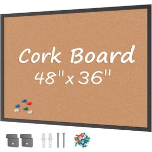 Board2by Cork Board Bulletin Board 36 x 48, Black Wood Framed 4x3 Corkboard, Office Board for Wall Cork, Large Wall Mounted Notice Pin Board with 18 Push Pins for School, Home & Office
