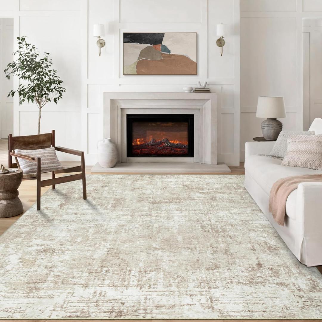 8x10 Area Rugs for Living Room Rug Washable: Modern Large Rug for Dining Room Bedroom Carpet Non Slip 8 by 10 Indoor Abstract Nursery Home Office Beige