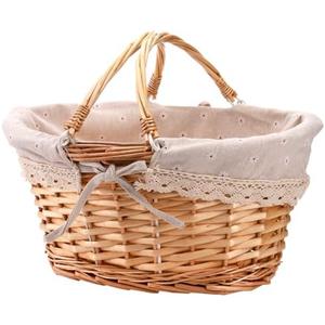 Peohud Wicker Picnic Basket, Woven Empty Easter Basket for Gifts, Picnic Hamper with Double Folding Handles, Willow Garden Harvest Basket with Linen for Candy, Egg Gathering, Toys, Wedding