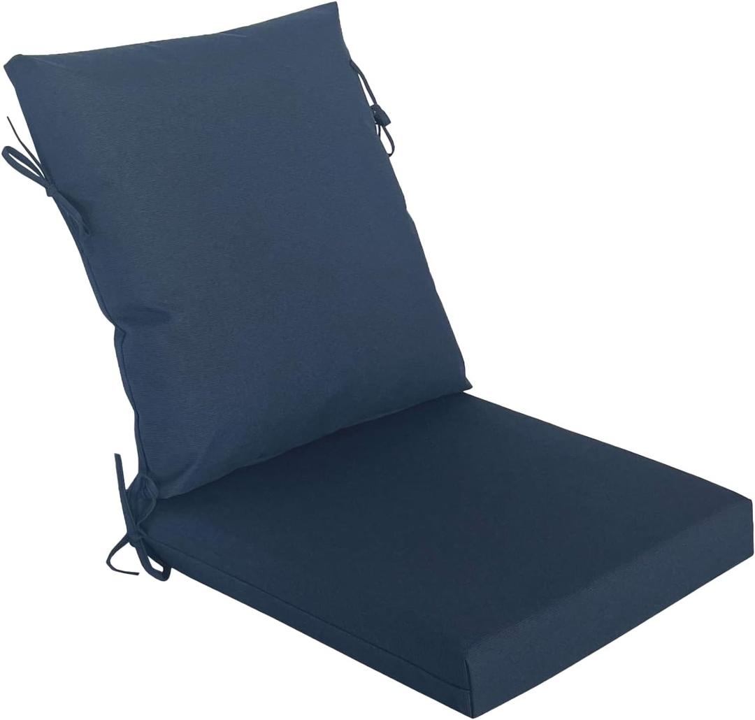 20"x42" Outdoor Dining Chair Cushion, Set of 1,Water-Proof Stain-Resistant, UV-Resistant 1000+ Hrs, 30D Foam with Recycled Fiber Fill,YKK Zippers,Navy-TPU