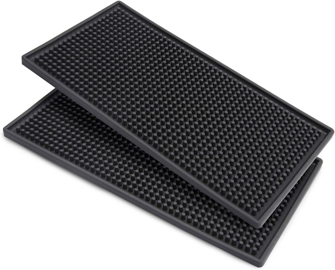 Facmogu 2PCS 12" x 6" Rubber Bar Mats, PVC Bar Service Mats for Cocktail Bartender, Spill Cup Pads Glass Whiskey Coffee Wine Tea Beer Coaster Placemats (12 x 6 x 0.4" (30 x 15 x 1cm)), Black
