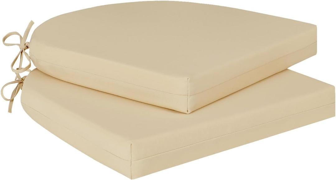 Cozyide Outdoor Chair Cushions, Waterproof Patio Seat Cushions with Adjustable Straps, Round Corner Patio Chair Cushions for Garden, Beige, 17x16x2 Inch (Pack of 2)