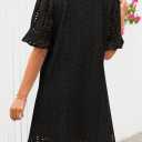 MEROKEETY Women's 2026 Summer Short Sleeve Mini Dress V Neck Ruffle Hollow Out Eyelet Lace Dresses (L)