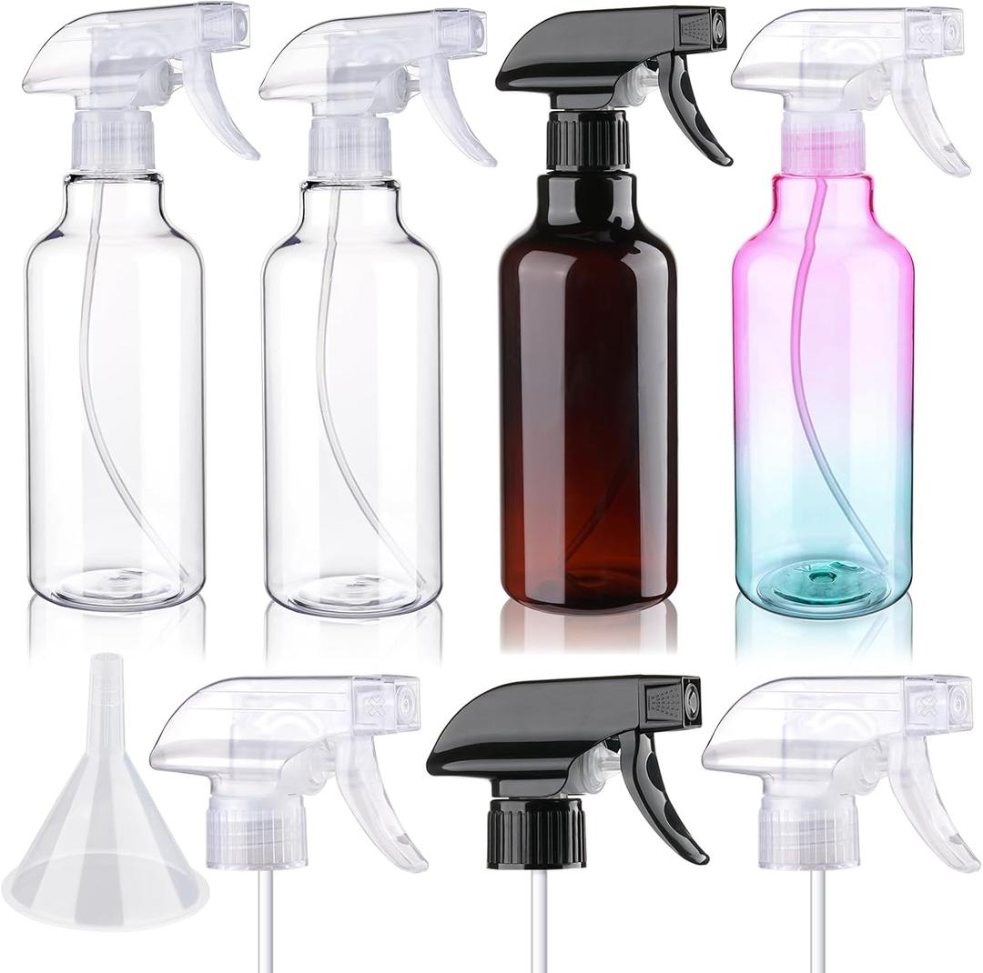 4 pack Plastic Spray Bottles Empty Spray Bottle 16.9oz/500ml Heavy Duty Spraying Bottles Mist/Stream Water Bottle for Cleaning Solutions, Hair (2Clear&1 brown&1 gradient)