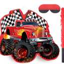 Red Truck Piata of Monster Small Piata Race Car with Blindfold and Stick for Kids Boys 14.1 x 12.6 x 3.2 Inch Birthday Truck Party Supplies Construction Themed Party Games Decorations