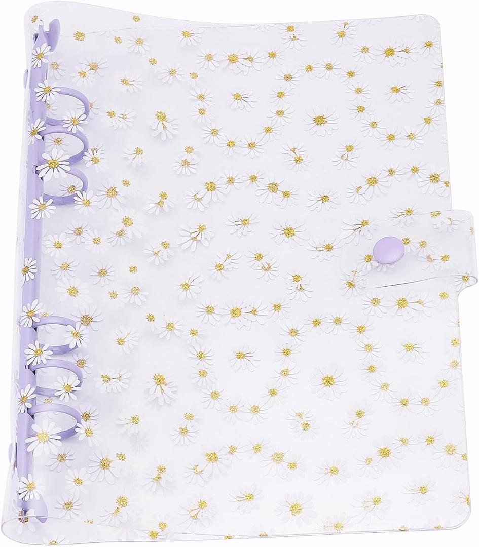 A5 Binder Cover 6-Ring PVC Floral A5 Planner Cover Notebook Binder Refillable Notebook Shell (6.7x9.2) for Round-Ring Planner Pages (Inner Paper Not Included) (Daisy-Purple)