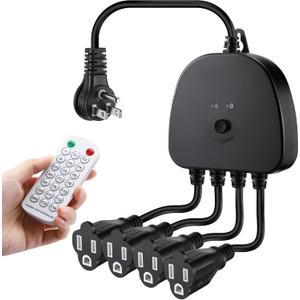 Christmas Light Controller with Remote, Multiple Lighting Effects, Timer, Dusk to Dawn Sensor Control, for Indoor Outdoor Holiday Xmas Lights, Waterproof(4 Channel/14 Functions,Black)