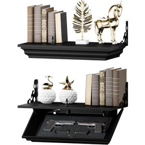 HNEBC 24" Compact Gun Shelf with Hidden Compartment, Floating Wall Mount Gun Rack for Living Room Decor, Solid Wood Concealed Furniture for Secure Gun Storage (Black)