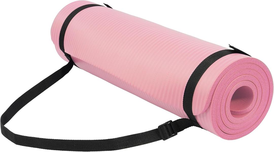 Yoga Mat, 1/2-Inch Extra Thick High Density Exercise Mat, Anti-Tear Exercise Yoga Mat with Carrying Strap, Suitable for Various Yoga Exercises (Pearly Pink)
