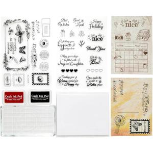 CraftyManor Clear Stamps for Scrapbooking, Vintage Stamp for Journaling, Card Making Supplies for Crafting, DIY, Photo Album Decor and Junk Journal 5.8x8.3inches (Postcard + Text Set)