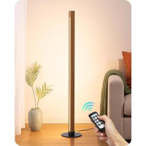 EDISHINE Wooden Floor Lamp, Upgraded Dual-Sided Lighting, Minimalist Floor Lamps for Living Room, Corner Lamp with Remote/Foot Control, 7CCT & Dimmable Floor Lamp for Bedroom, Office, Walnut Wood