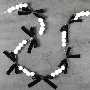 FineCheer 2 Pack Black Bow Decorations Black Bow Garland Banner Decor with Wool Felt Ball Pre-Strung Bows Party Decorations for Coquette Baby Shower Bridal Shower Party Supplies
