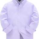 JOGAL Boys Long Sleeve Dress Shirts Oxford Solid Button Down Shirts for 6-14 Years (7-8 Years, Lavender), Height(in) 45.3 - 49.2