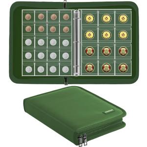 Coin Collection Book for Collector,260 Pockets Fireproof Coin Collection Holder Album,Coin Collection Organizer Storage Box Case Album for 20/25/ 27/30/ 38mm Coins,Green