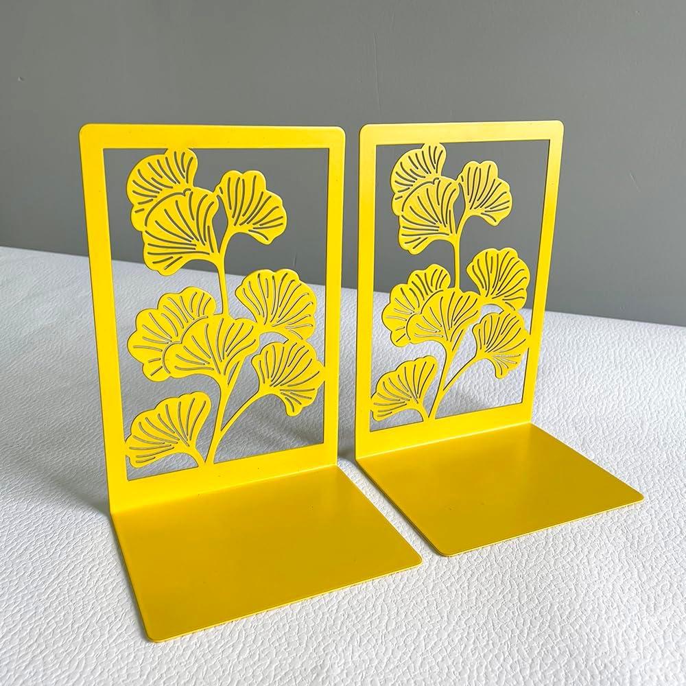 2 Pieces Style Ginkgo Leaf Metal Book Ends for Book Lovers - Pair of Bring Luck Bookends Office Desktop Home Office Supplies Rack Bookshelf, Large