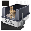 KMNSUN XXXL Extra Large Stainless Steel Litter Box, 28" L x 20" W x 14" H Super Large Stainless Steel Litter Box, Suitable for Large Cats and Multiple Cats, Non-Sticky, Anti-Leakage, Easy to Clean