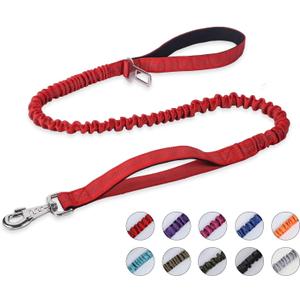 BUMBIN 6Ft Bungee Leash With 2 Handles for Large, Medium, Small Dogs - Heavy Duty, No Pull Shock Absorbing With Car Seat Belt for Training, Red