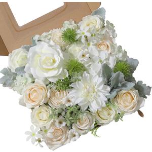 Artificial Flowers Combo Silk Mix Fake Flowers Leaf for DIY Wedding Bouquets Centerpieces Arrangements Party Baby Shower Home Decorations(Milk White)