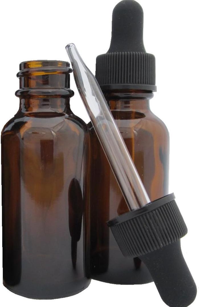 DropperStop 1oz Amber Glass Dropper Bottles (30mL) with Tapered Glass Droppers - Pack of 2