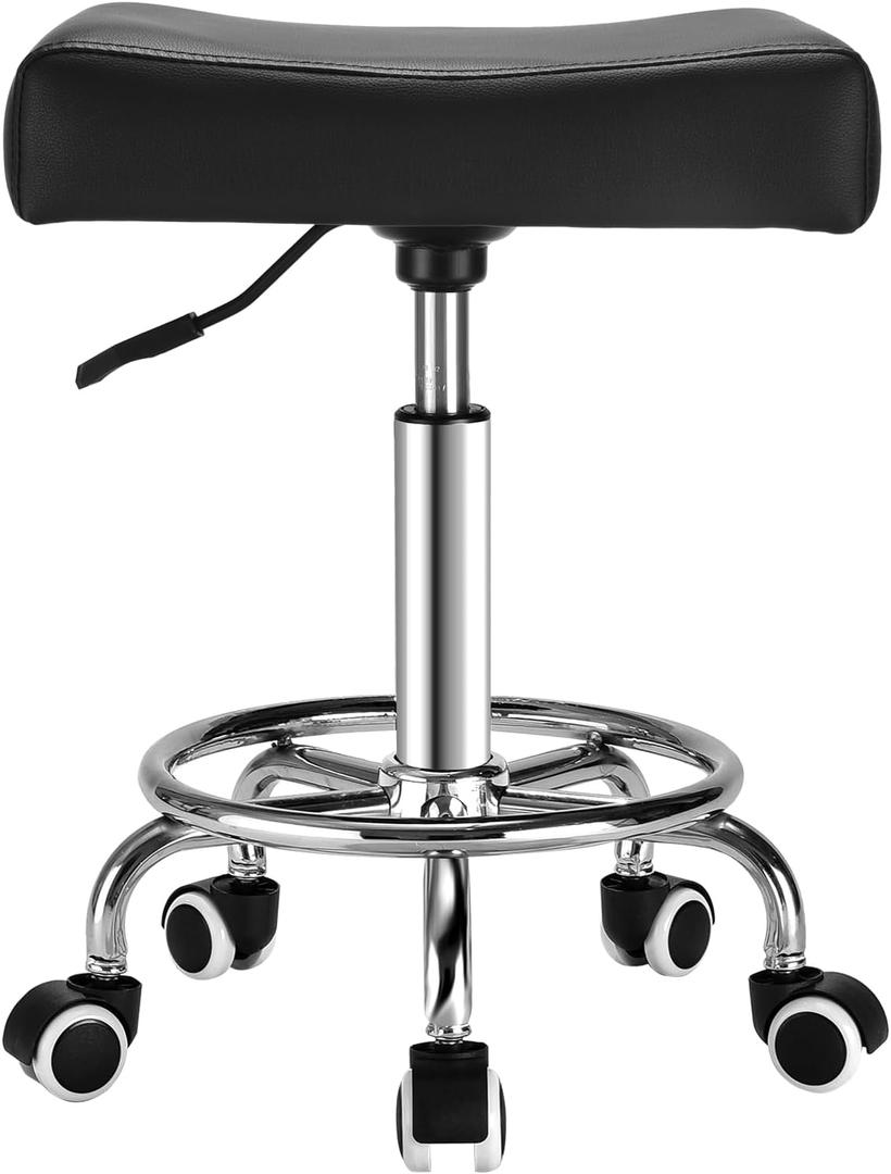 Black Square Salon Rolling Stool - 300lbs Weight CapacityAdjustable Swivel Stool With WheelPu Leahter Comfortable Cutting Stools For Salon Tattoo Stylist Massage Perfect for Work SPA (Premium black)