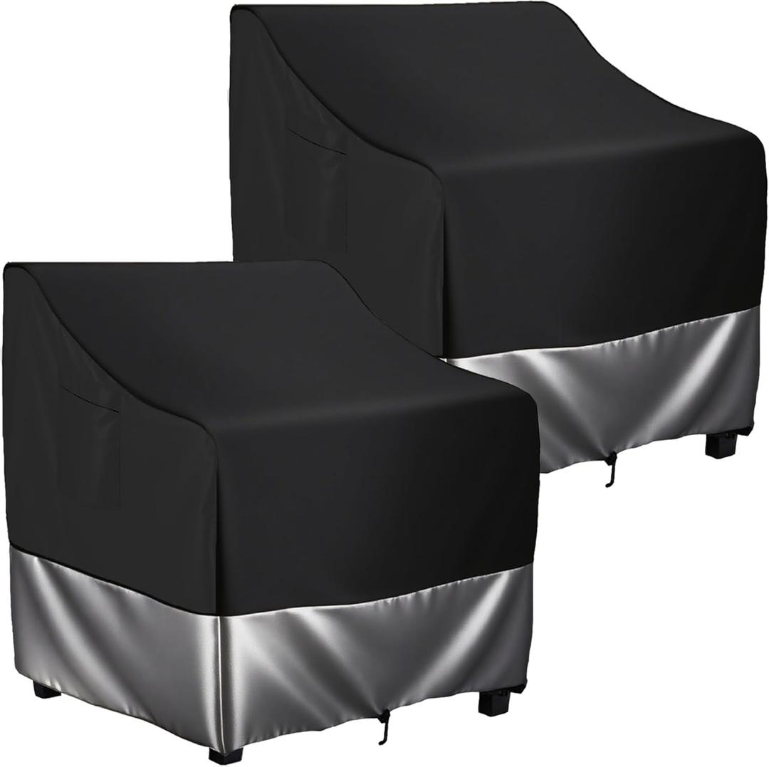 2-Pack Waterproof Patio Chair Covers - Heavy Duty Outdoor Chair Cover Set for Lounge & Deep Seats, All-Weather Patio Chair Covers Waterproof for Home & Commercial Use (Fits 32-38" Chairs)