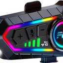 Motorcycle Helmet Bluetooth Headset Speakers with Good Sound,Noise Cancellation,LED Light,Boom Mircrophone,2 Riders Intercom,1000mAh Battery,Easy to Install/Use,IPX6 Waterproof,Voice Assist,Hand Free