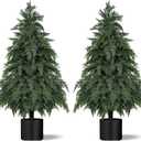 Yangrass 2Pack Artificial Topiary Trees, 3FT Faux Cypress, Faux Evergreen Pine Shrubs Plants with Pot, Potted Plants for Front Porch Indoor Outdoor Garden Christmas Decor