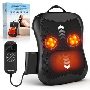 Back Massager with Heat, 4D Rolling Massage Nodes for Upper & Lower Back, 4 Modes & 2 Speeds Deep Tissue, Includes Car Adapter for for Car Office Home & Travel