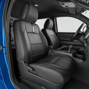 DiffCar® for Toyota Tacoma Seat Covers: 2016-2023 Double Cab, Full Set Faux Nappa Leather Truck Accessories for Tacoma 3rd Gen, Custom Fit Front Rear Row Car Seat Protectors for Tacoma TRD, Black