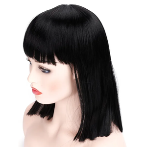 morvally Short Straight Black Wig with Bangs Natural Looking Heat Resistant Hair Cosplay Costume Wigs (14 inches Natural Black)