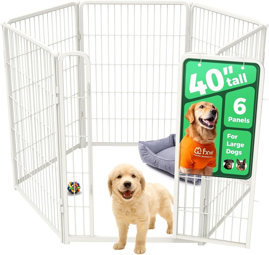 FXW Homeplus Unleashed Indoor Dog Playpen - Stress-Free and Safe Play, Heavy Duty 40 Inch 6 Panels Dog Pen for Medium and Large Dogs, WhitePatented