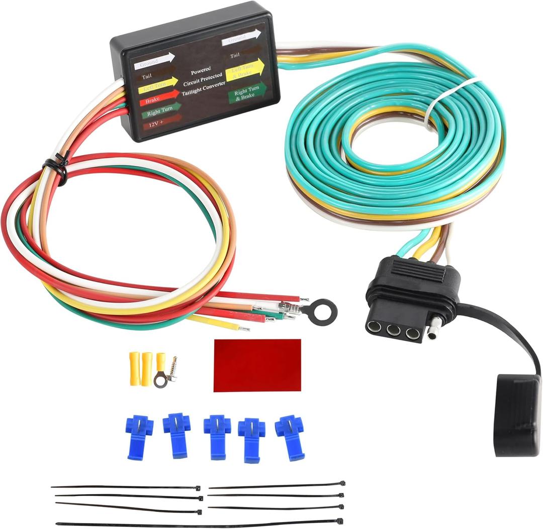 Oyviny LED Compatible Powered 3-to-2-Wire Splice-in Trailer Tail Light Converter with 4 Wire Flat Extension, 6-Wire System to 4-Wire System Trailer Light Converter Pure Copper Wire