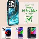 Shorogyt Compatible with iPhone 14 Pro Max Wallet Case with Card Holder - Designer Marble Pattern Kickstand Magnetic Clasp Back Flip Folio Leather Phone Covers Women Men Girls Cyan