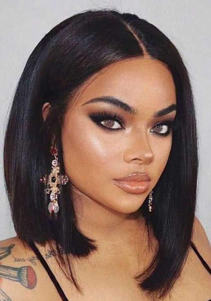 Black Bob Wigs Straight Short Wigs for Women Synthetic Heat Resistant Fiber Hair Middle Part Natural Looking Daily Cosplay Party Wigs 12 Inch (Black)