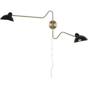 Black and Gold Plug in Wall Sconce, 2-Light Swing Arms Wall Lamp with Plug Cord Big Wall Mount Lighting Fixture for Living Room Bedroom, 26 x 17 x 8.6 inches