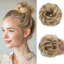 CJL HAIR Small Messy Bun Hair Pieces for Women Thin Hair Synthetic Curly Mini Scrunchies Hairpiece Updo with Elastic Band 2PCs Sand