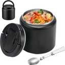 26oz Soup Thermo for Hot Food Kids Insulated Vacuum Food Jar with Buckle Lid,Wide Mouth Leakproof Stainless Steel Lunch Container with Spoon-Black