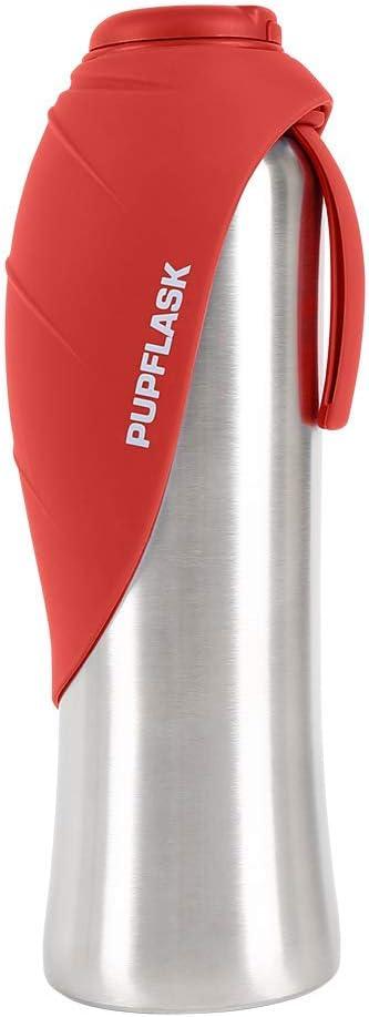PupFlask Large Dog Water Bottle | 27 or 40 OZ Stainless Steel | Convenient Dog Drink Dispenser | Puppy Travel Water Bowl | Portable Pet Hydration Bottle | Leak Proof | Perfect Size For All Breeds (Crimson Red)