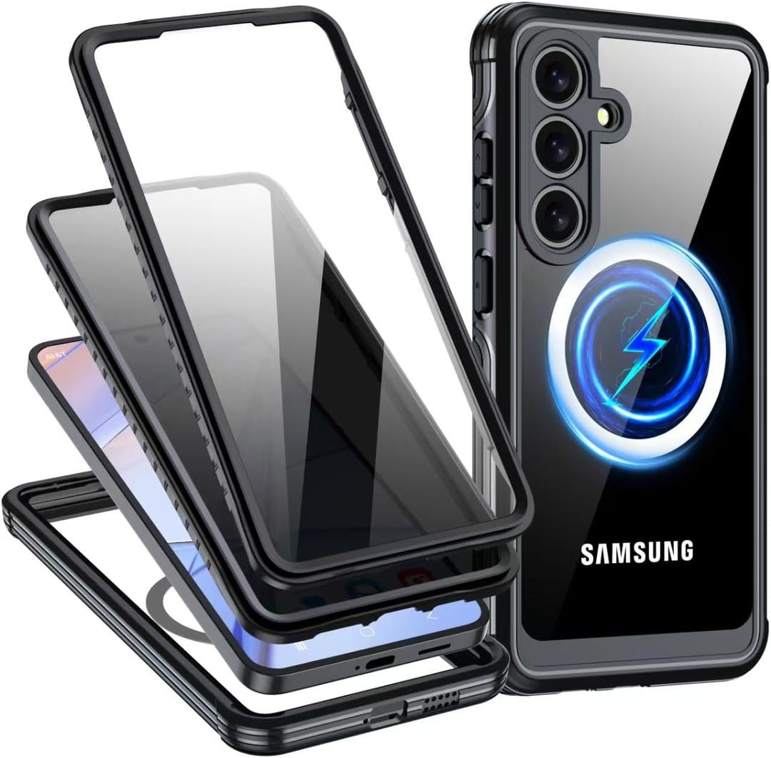 Privacy Case for Samsung Galaxy S25 Plus, with Built-in Anti Peep&HD Screen Protector [Military Grade Protection] Shockproof Anti Spy Magnetic Back Phone Case for S25 Plus 5G, Black