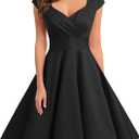 Bbonlinedress Women Short 1950s Retro Vintage Cocktail Party Swing Dresses (Medium, Black)