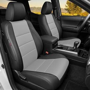 HKZ Custom Fit Tacoma Car Seat Covers for Toyota Tacoma 2016 2017 2018 2019 2020 2021 2022 2023 Double Cab/Access Cab - Front Row Only,2-Seats Set Leather (Black+Gray)