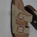 Women's Cork Footbed Slide Sandal, Arch Support Summer Outdoor Sandals with Adjustable Buckle (9, Stone)