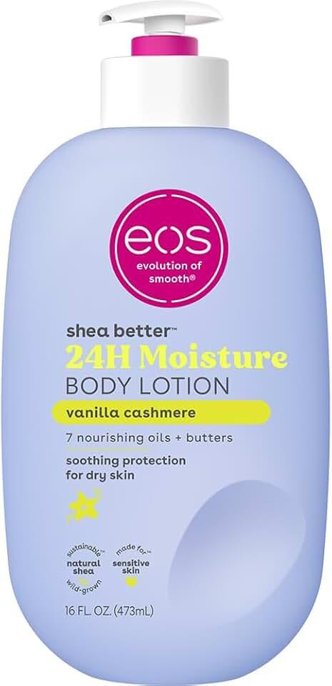 EOS Shea Better Body Lotion Vanilla Cashmere, 24-Hour Moisture Skin Care, Lightweight & Non-Greasy, Natural Shea, Vegan, Vanilla Body Lotion, Crème De Pistachio, Strawberry Dream, 16 fl oz