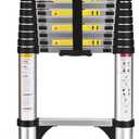 Telescoping Ladder, SocTone 12.5 FT Aluminum Lightweight Extension Ladder with 2 Triangle Stabilizers, Heavy Duty 330lbs Max Capacity, Multi-Purpose Collapsible Ladder for RV or Outdoor Work (12.5FT)