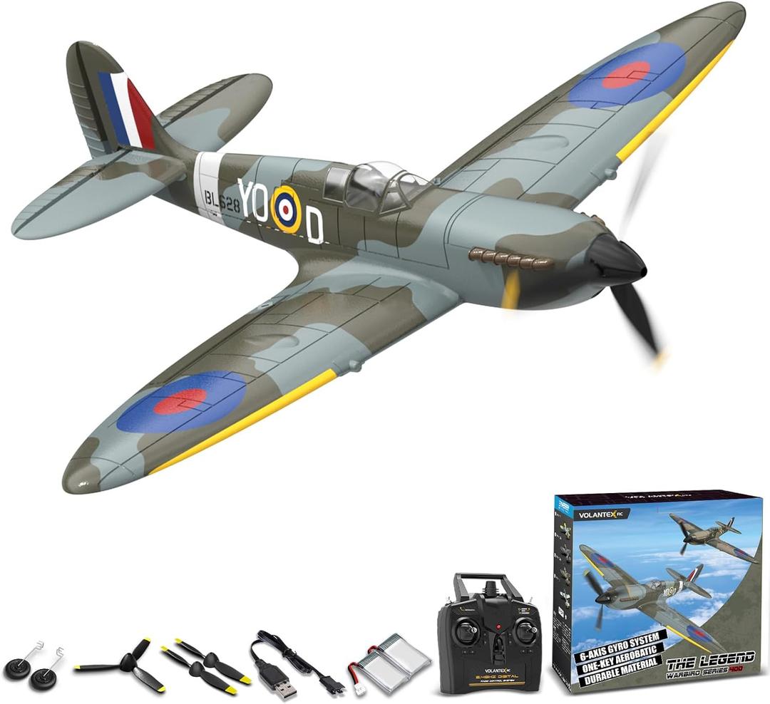 VOLANTEXRC RC Plane, 4 Channel Remote Control Airplane Fighter Spitfire RTF with Aileron, Gyro, Aerobatics & 3 Modes Easy to Fly, Hobby Radio Controlled Aircraft for Beginners, Kids & Adults (Blue)