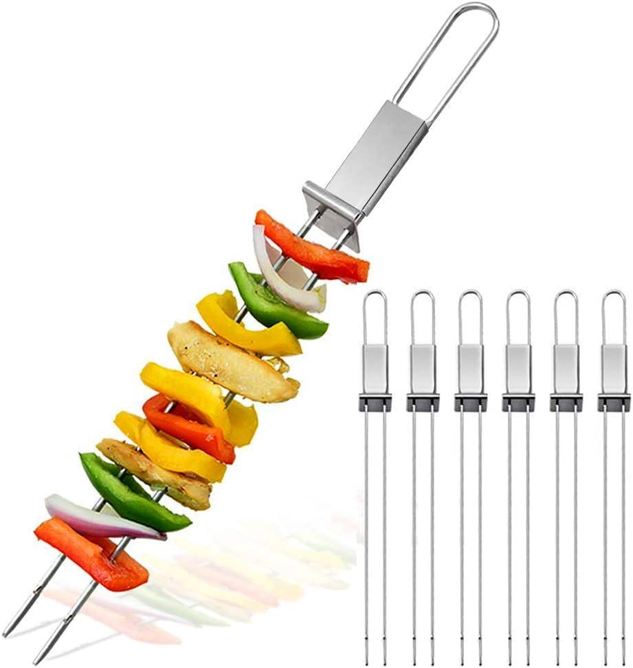 13inch 12(packs) Double Fork Flat Stainless Steel BBQ Skewers with Push Bar, Reusable Skewers for Grilling Kabob Skewer for Meat, Vegetable, BBQ Accessories 13inch 12(packs) Double Fork Flat Stainless Steel BBQ Skewers with Push Bar, Reusable Skewers for Grilling Kabob Skewer for Meat, Vegetable, BBQ Accessories